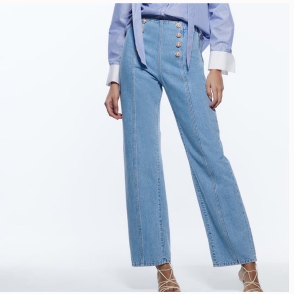 Zara Pearl Button High-Waisted Women Jeans